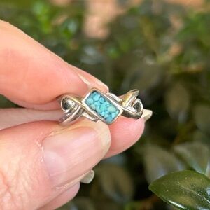 Vintage Native American Sterling Silver Turquoise Inlay Twist Ring